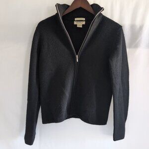 Eddie Bauer Women's 100% Merino Wool Black Zip Up Sweater Jacket, Small